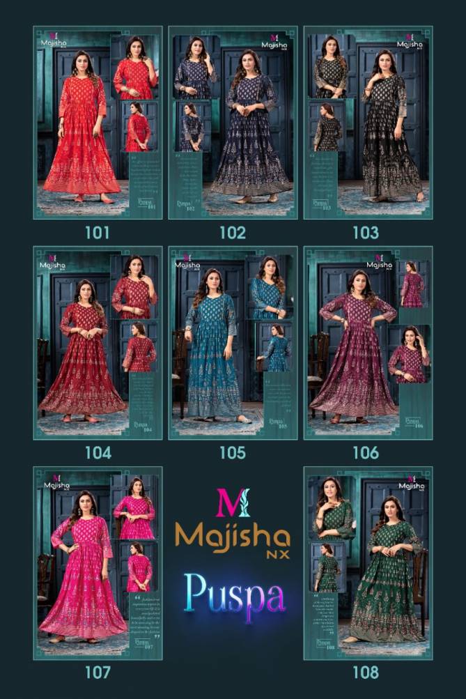 Majisha Nx Puspa Latest Fancy Ethnic Wear Rayon Anarkali Kurti Collection